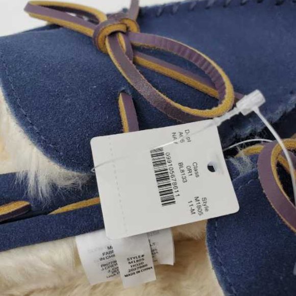 NEW MEN'S  J CREW CLASSIC SUEDE MOCCASIN SLIPPERS IN NAVY BLUE - Picture 4 of 7